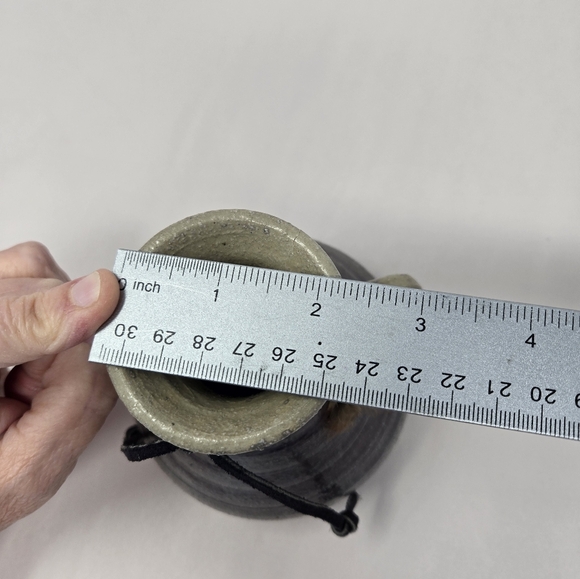 Studio Art Handmade Small Medium Vase Purple Gray Tan Feather Leather Tie - Picture 10 of 12